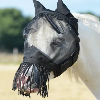 Koňská maska proti hmyzu Maska proti mouchám Busse Fly Cover třásně Černá XFull