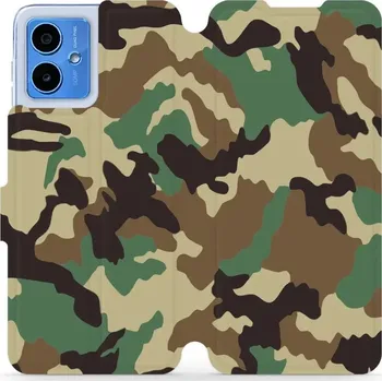 Pouzdro na mobilní telefon Flipové pouzdro Mobiwear - Motorola Moto G14 - V111P Maskáče (Knížkové flip pouzdro, obal, kryt na mobil Motorola Moto G14 - V111P Maskáče, materiál Umělá kůže + TPU - ochrana 360°, stojánek, silikonová vanička, magnetické zavírání)