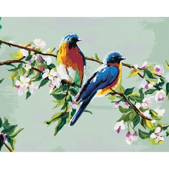 Hračka Diamondi Diamantové malování - DVA PTÁČCI NA JABLOŇI Rozměr: 40x50 cm, Rámování: bez rámu a bez vypnutí plátna