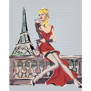 Diamondi Diamantové malování - EIFFELOVA VĚŽ A ŽENA SE SKLENIČKOU Rozměr: 40x50 cm, Rámování: bez rámu a bez vypnutí plátna