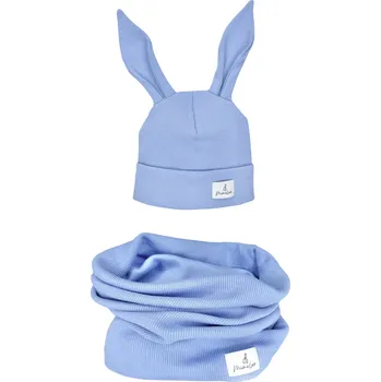 Dívčí mikina Mimilove Sada čepičky KRÁLÍČEK s nákrčníkem Světle modrá 06-24m.