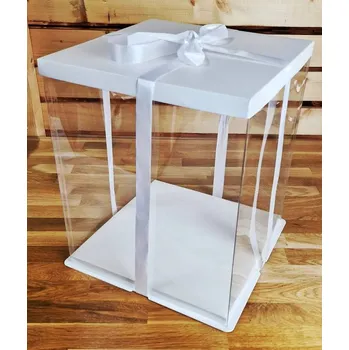 Dóza na potraviny Cake Star Cake Star 4Cake Plastový hranatý box na dorty bílý bez stuhy (30 x 30 x 35 cm)