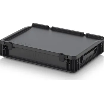 ESD euro přepravky včetně víka s panty 40 x 30 x 9 cm - Dopravní černá - materiál: ESD PP - ESD ED 43/75 HG