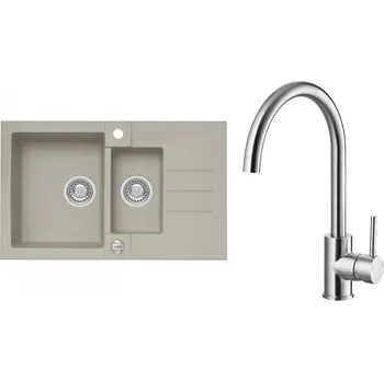 Granitový dřez Alveus ROCK 70 PEBBLE Set - různé typy baterií Dřez / Set: Set, Baterie: Set Elza kartáčová nerez