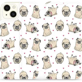 Pouzdro na mobilní telefon Flipové pouzdro Mobiwear - Apple iPhone 15 Plus - M097P Mopsíci (Knížkové flip pouzdro, obal, kryt na mobil Apple iPhone 15 Plus - M097P Mopsíci, materiál Umělá kůže + TPU - ochrana 360°, stojánek, silikonová vanička, magnetické zavírání)