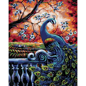 Hračka Diamondi Diamantové malování - PÁV POD ROZKVETLÝM STROMEM Rozměr: 40x50 cm, Rámování: bez rámu a bez vypnutí plátna