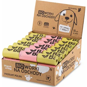 Pytle na odpadky Zolux STARCHBAG Kompostovatelné BIO sáčky na odpad 63 rolí x 15 ks, mix 30 x růžová, 33 x zelená