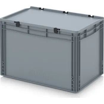 paleta Euro přepravky včetně víka s panty 60 x 40 x 43,5 cm, držadla zavřená - Stříbrošedá - materiál: PP - ED 64/42 HG