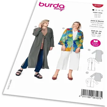 Střih Burda 6107 - Lehké sako, kabátek pro plnoštíhlé