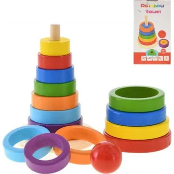 Dřevěná hračka Baby pyramida navlékací kroužky set 14ks na tyči