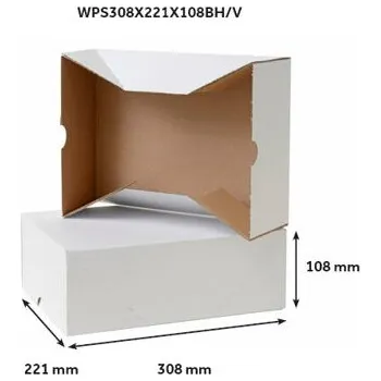 Obalový materiál Víko krabice A4, E vlnitá bílo-hnědá, vnitřní rozměr 308X221X108