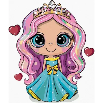 Diamondi Diamantové malování - DÍVKA PRINCEZNA SE SRDÍČKY Rozměr: 40x50 cm, Rámování: bez rámu a bez vypnutí plátna