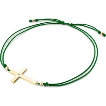 Náramek Dámský náramek přírodní diamant 0.006 ct G/SI šňůrkový kříž 10947-NRS-ZEL-ZL-DIA délka 21 cm