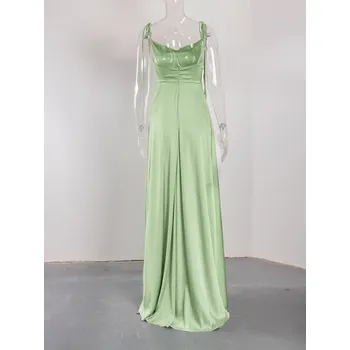 Dámské šaty Čína Elegantní dlouhé saténové společenské šaty s vysokým rozparkem a vázanými ramínky Barva: mentolová, Velikost US: 10