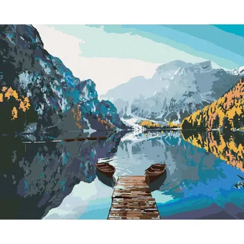Diamondi Diamantové malování - LODĚ NA JEZEŘE BRAIES Rozměr: 40x50 cm, Rámování: bez rámu a bez vypnutí plátna