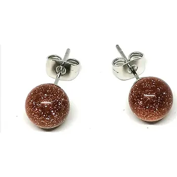 Náušnice Avanturín zlatý, naušnice 8 mm chir. ocel (puzeta)