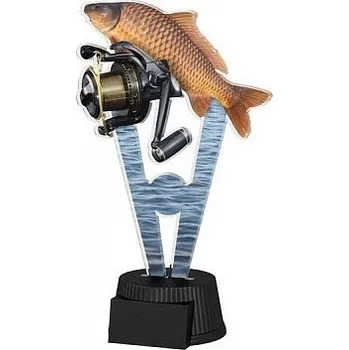 Akrylátová trofej pro rybáře s navijákem - Výška: 16cm Text: Stříbrná samolepka