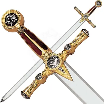 Replika zbraně Marto Zlatý meč Svobodných zednářů se symboly bratrstva