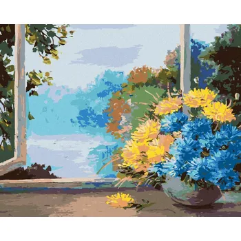 Diamondi Diamantové malování - KYTICE JARNÍCH KVĚTIN U OKNA Rozměr: 40x50 cm, Rámování: bez rámu a bez vypnutí plátna