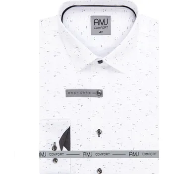 Pánská košile AMJ bavlněná, bílá černě žíhaná, VDBPSR1315, dlouhý rukáv, prodloužená délka, slim fit, vel. 42