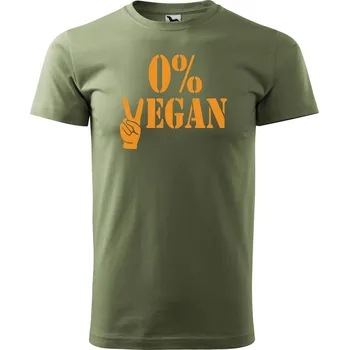 Pánské tričko DOBRÝ TRIKO Pánské tričko s potiskem 0% VEGAN oranžový potisk Velikost: 3XL, Barva: Khaki