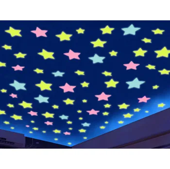 Samolepící dekorace Samolepící 3D svítící hvězdičky fotoluminiscenční 100 ks (velké balení 100ks mix barev SLEVA)