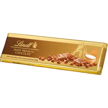 Čokoláda Lindt Swiss Premium Gold mléčná s celými lískovými oříšky 31 % 300 g