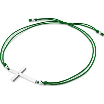 Módní doplněk Dámský náramek přírodní diamant 0.006 ct G/SI šňůrkový kříž 10947-NRS-ZEL-B-DIA délka 16 cm