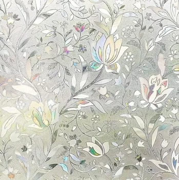 Holografická okenní fólie s květinovým motivem – duhový efekt 100 cm x 30 cm