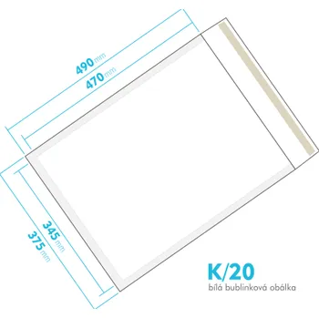 Obálka Bílá bublinková obálka K/20 vnitřní rozměr 345x470 mm