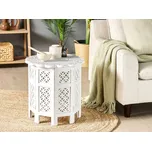 Odkládací stolek krémově bílý mangové dřevo s vyřezávaným vzorem rustikální orientální styl obývací pokoj chodba Beliani