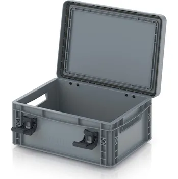 paleta Euro přepravka s víkem s panty Pro 41,1 x 32,8 x 18,6 cm, otevřená - Stříbrošedá - materiál: PP - EDP 43/17