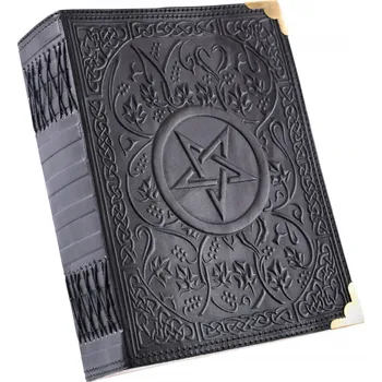 Karnevalový kostým Deepeka Černý kožený zápisník s pentagramem, pamětní kniha 18x23cm