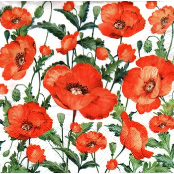 Papírový ubrousek UBR-G46, Ubrousek, 16x16 cm, LOUKA S ČERVENÝMI MÁKY, 1 kus