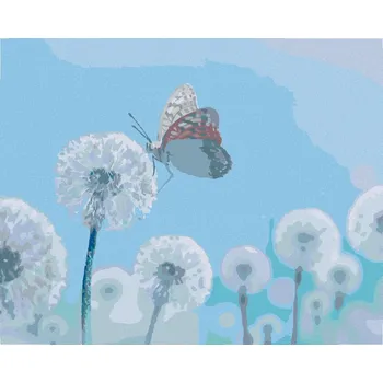 Hračka Diamondi Diamantové malování - BÍLÉ PAMPELIŠKY S MOTÝLEM Rozměr: 40x50 cm, Rámování: bez rámu a bez vypnutí plátna