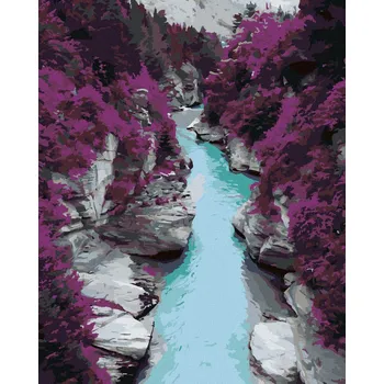 Dětské zboží Diamondi Diamantové malování - FIALOVÉ BOROVICE A MODRÝ POTOK Rozměr: 40x50 cm, Rámování: bez rámu a bez vypnutí plátna