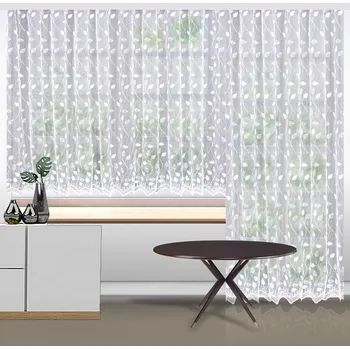 Záclona Tylová záclona LINDA BR121373 vyšívané lístky, s bordurou, bílá, výška 250cm ( v metráži)