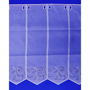 Záclona Voálová vitrážová záclona V409 vyšívaný černošedý ornament, s bordurou, bílá, výška 40cm (v metráži)