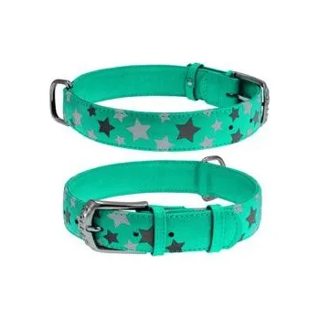 Obojek pro psa Obojek kožený Stars mint (38-49cm/2,5cm)