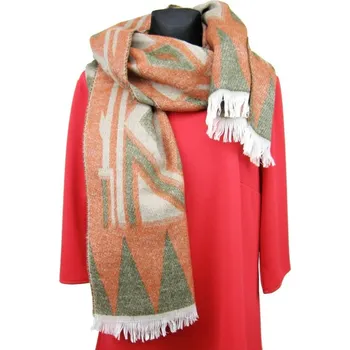 Šála Teplá zimní dámská šála, cihlová 2v1 (Oboustranný dámský šál s geometrickými vzory)