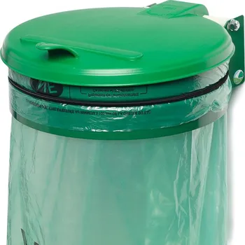 Odpadkový koš Nástěnný držák na odpadkové pytle, gumový popruh k upevnění pytle, plastové víko, zelený