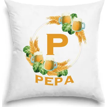 Dekorativní polštářek Polštář - Pivní věnec s monogramem a jménem Pepa