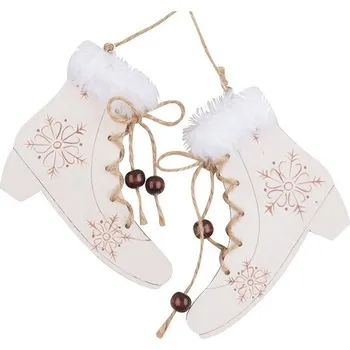 Vánoční dekorace Dřevěné zimní boty na zavěšení 12 cm, bílé