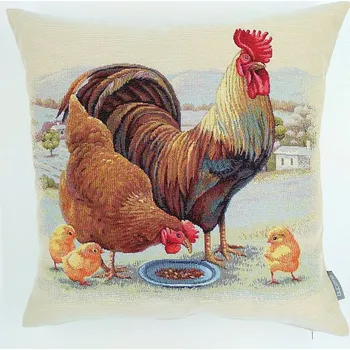 Dekorativní polštářek BYTEMA Gobelínový povlak na polštář SLEPIČÍ RODINKA 45 x 45 cm