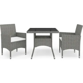 Petrashop 3dílný zahradní jídelní set šedý polyratan a sklo Šedá3058309