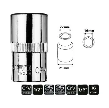 Nářadí pro automobil Hlavice šestihran 1/2", 16 mm, , TOPEX, 08-416