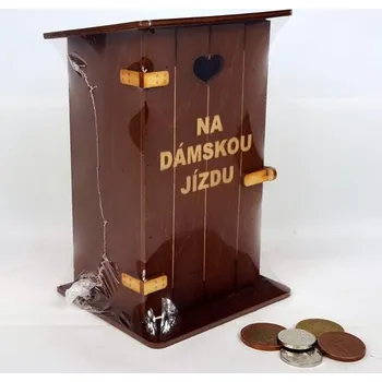 Pokladnička Pokladna kadibudka dřevěná tmavá s nápisem - Na dámskou jízdu