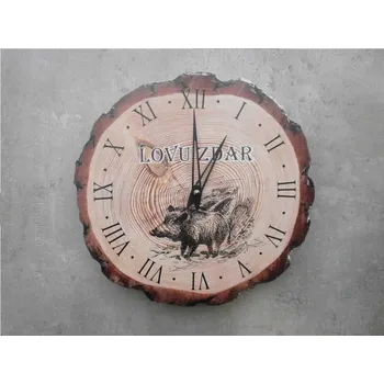 Hodiny Dřevěné myslivecké hodiny - divočák