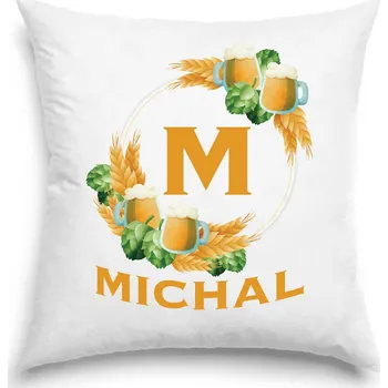 Dekorativní polštářek Polštář - Pivní věnec s monogramem a jménem Michal