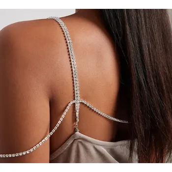 Souprava šperků B-TOP Krystalová ramínka k podprsence/ šatům s řetízkem přes ramena Druh barvy: Stříbrná
